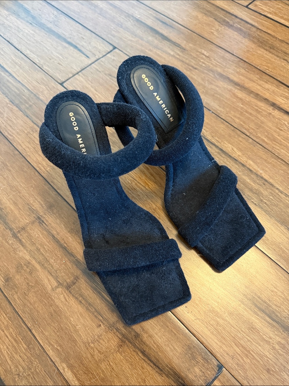 Good American Terry Slip On High Heel Sandals black size 10